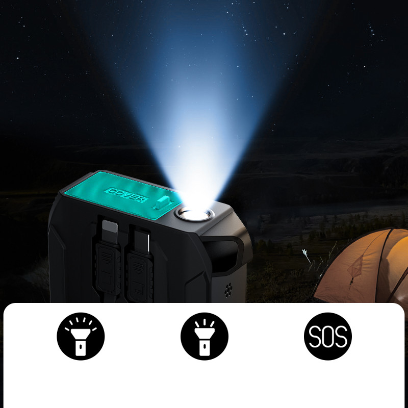 Turistinis maitinimo blokas Lauko SOS žibintuvėlis su USB-C / Lightning 20000mA laidais, juodas