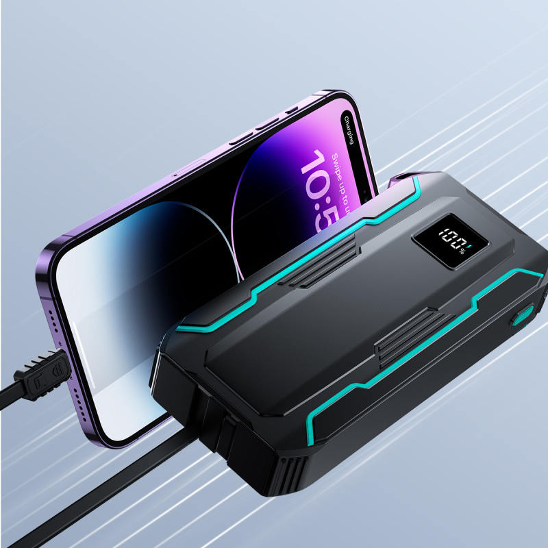 Turistinis maitinimo blokas Lauko SOS žibintuvėlis su USB-C / Lightning 20000mA laidais, juodas