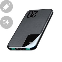 Powerbank 10000mAh 20W greitas įkrovimas 2xUSB 1xUSB-C juodas