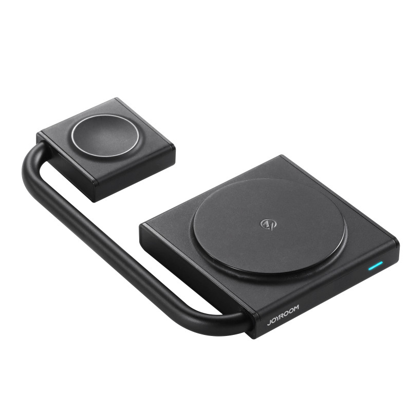 2 viename indukcinis laikrodžio ir išmaniojo telefono įkroviklis 15 W MagSafe Qi, sulankstomas, juodas