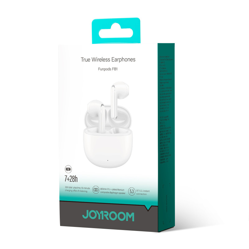 
TWS Funpods Series JR-FB1 Bluetooth 5.3 belaidės ausinės, baltos
