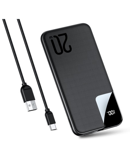 Powerbank 10000mAh 20W greitas įkrovimas 2xUSB 1xUSB-C juodas