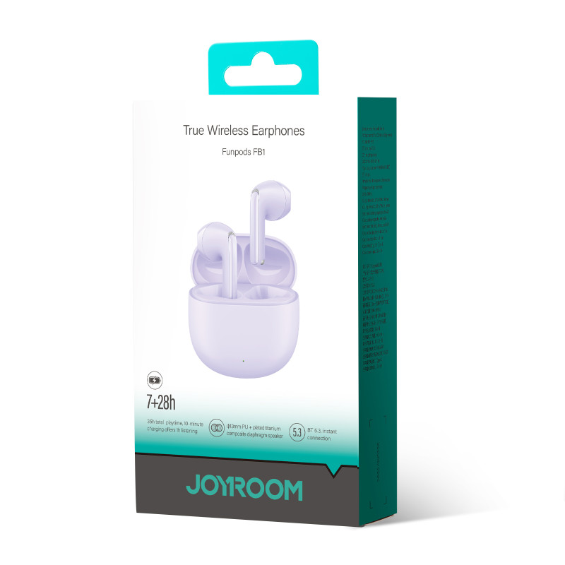 TWS Funpods Series JR-FB1 Bluetooth 5.3 belaidės ausinės, violetinės spalvos