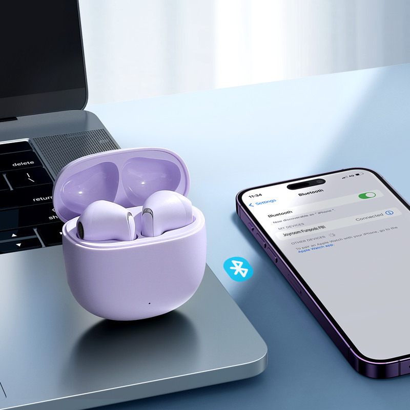 TWS Funpods Series JR-FB1 Bluetooth 5.3 belaidės ausinės, violetinės spalvos