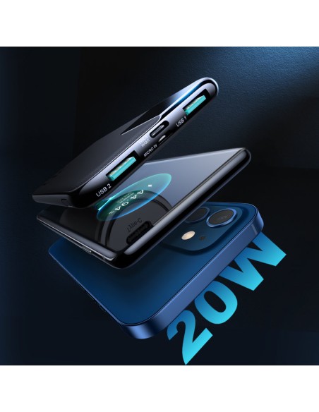 Powerbank 10000mAh 20W greitas įkrovimas 2xUSB 1xUSB-C juodas