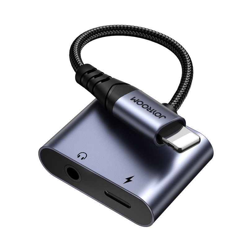2in1 Adapterio adapteris iPhone įkrovikliui + Lightning ausinės / 3,5 mm juodas mini lizdas