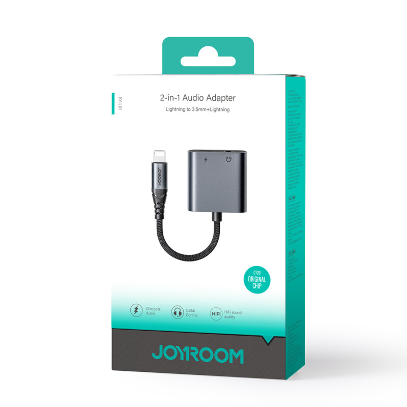 2in1 Adapterio adapteris iPhone įkrovikliui + Lightning ausinės / 3,5 mm juodas mini lizdas