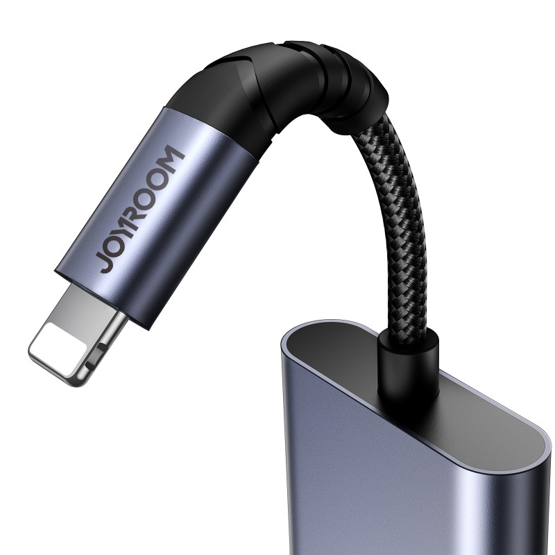 2in1 Adapterio adapteris iPhone įkrovikliui + Lightning ausinės / 3,5 mm juodas mini lizdas