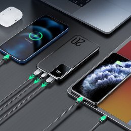 Powerbank 10000mAh 20W greitas įkrovimas 2xUSB 1xUSB-C juodas