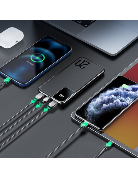 Powerbank 10000mAh 20W greitas įkrovimas 2xUSB 1xUSB-C juodas