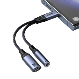 
2in1 Adapterio įkroviklis + ausinės USB-C į USB-C / mini lizdas 3,5 mm juodas
