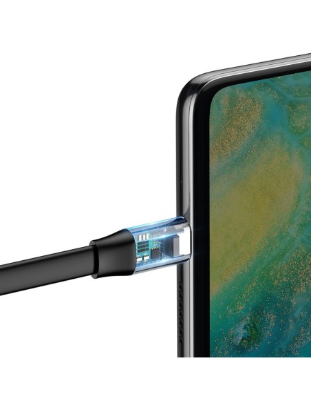 Paprastas plokščias kabelis USB laidas USB-C 5A 40W Quick Charge 3.0 QC 3.0 23cm pilka