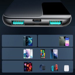 Powerbank 10000mAh 20W greitas įkrovimas 2xUSB 1xUSB-C juodas