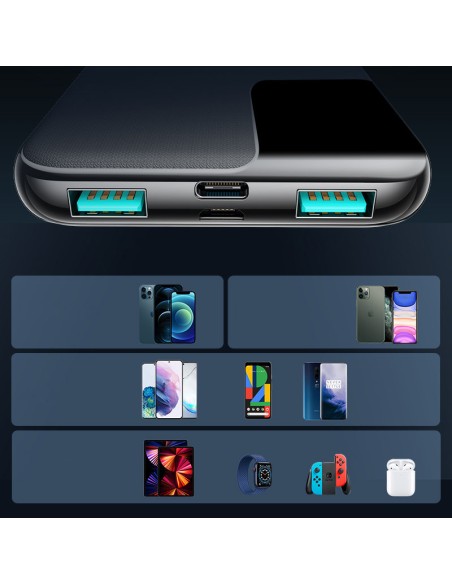 Powerbank 10000mAh 20W greitas įkrovimas 2xUSB 1xUSB-C juodas