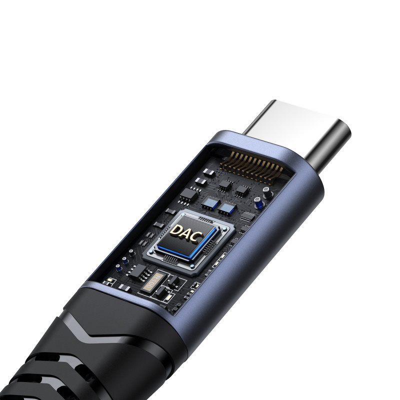 2in1 Adapterio įkroviklis + ausinės USB-C į USB-C / mini lizdas 3,5 mm juodas