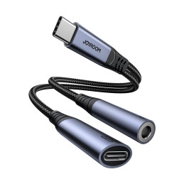 
2in1 Adapterio įkroviklis + ausinės USB-C į USB-C / mini lizdas 3,5 mm juodas

