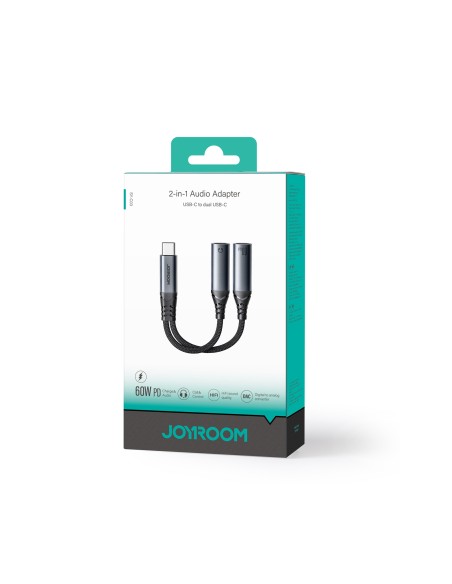 
2in1 Adapteris, įkroviklis + ausinės USB-C iki 2x USB-C juodos spalvos
