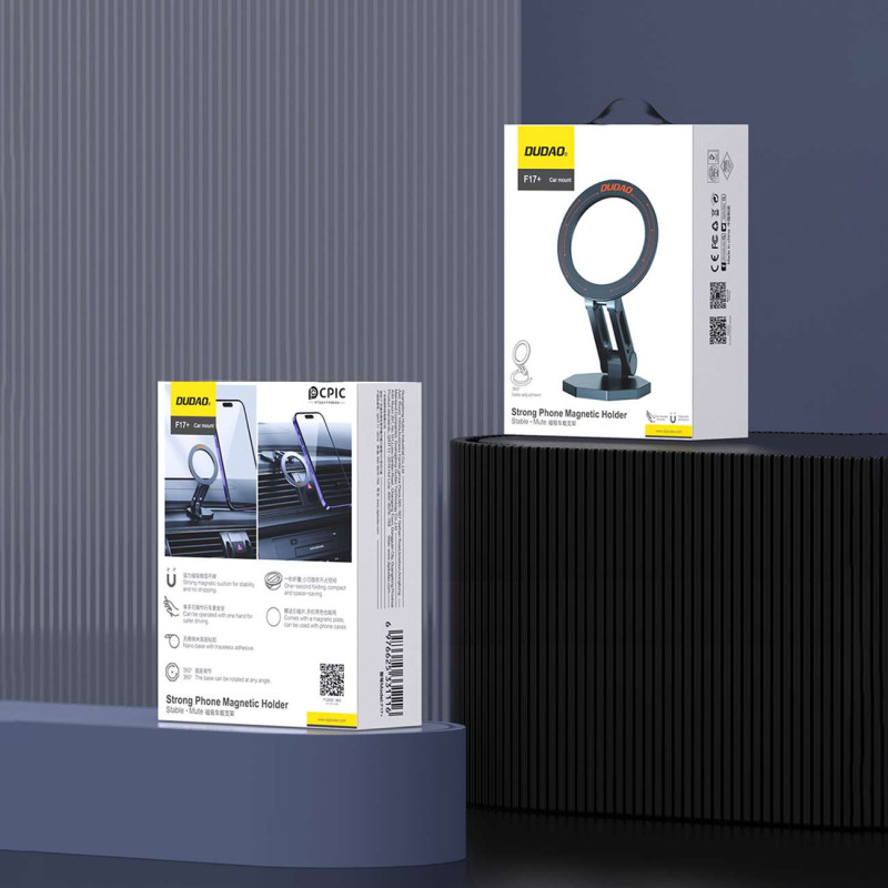 F17+ magnetinis automobilinio telefono laikiklis prietaisų skydelyje, pilkas
