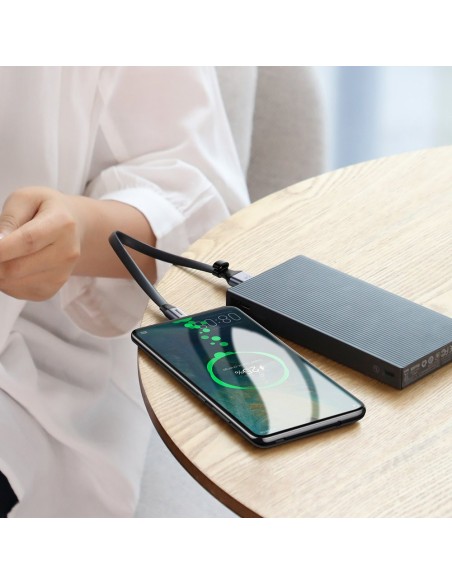 Paprastas plokščias kabelis USB laidas USB-C 5A 40W Quick Charge 3.0 QC 3.0 23cm pilka
