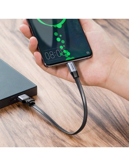 Paprastas plokščias kabelis USB laidas USB-C 5A 40W Quick Charge 3.0 QC 3.0 23cm pilka