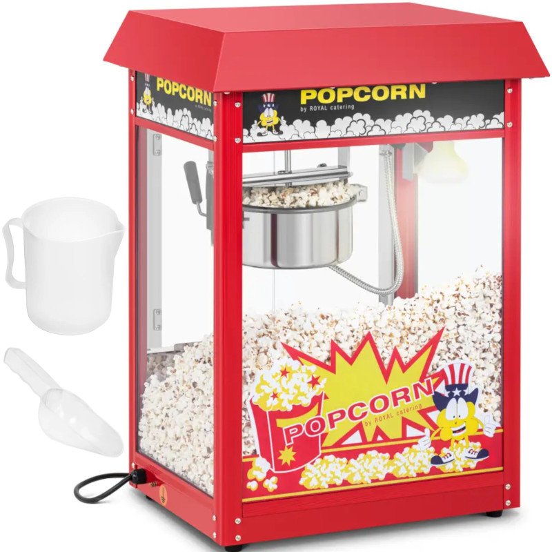 
Retro kukurūzų spragėsių aparatas TEFLON 1600 W 5-6 kg/ h - raudonas
