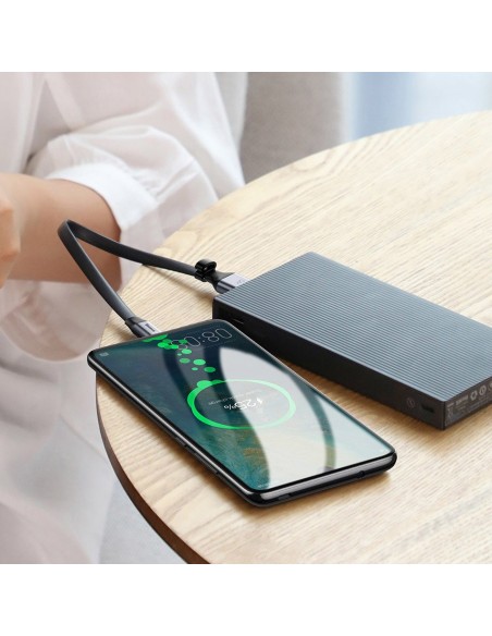 Paprastas plokščias kabelis USB laidas USB-C 5A 40W Quick Charge 3.0 QC 3.0 23cm pilka