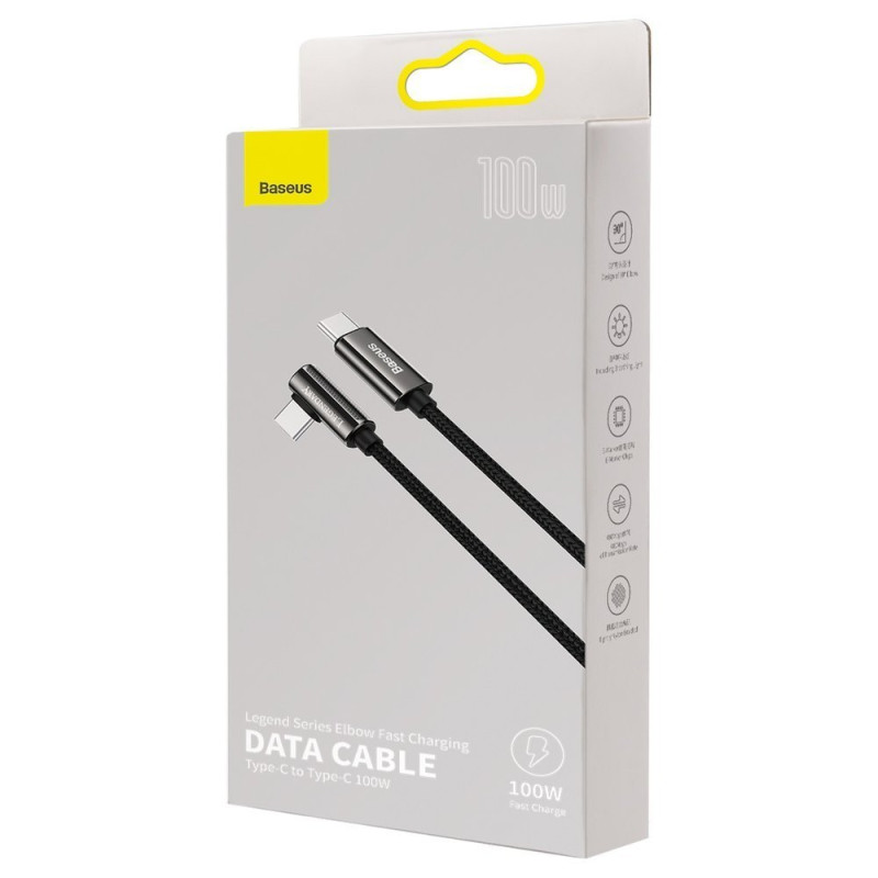 Legendinis kampinis laidas greitas įkrovimas USB-C USB-C 100W 5A 1m juodas