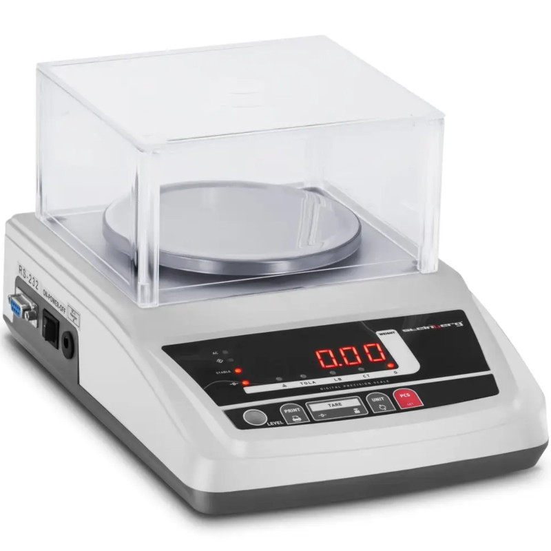 
Analitinės laboratorinės svarstyklės su LED dangteliu RS232 600g / 0,01g

