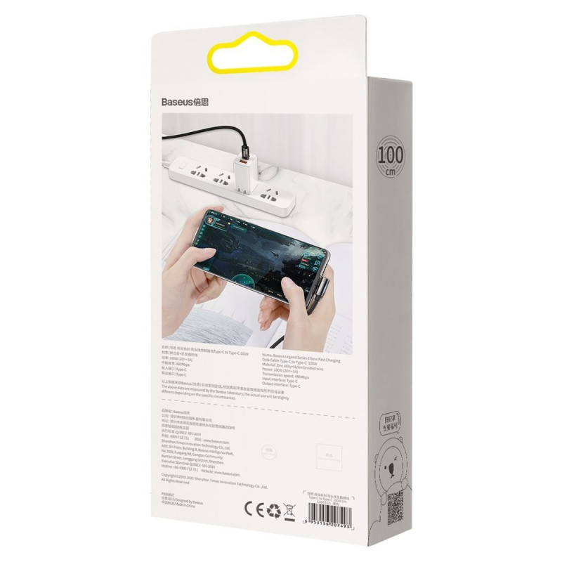 Legendinis kampinis laidas greitas įkrovimas USB-C USB-C 100W 5A 1m juodas