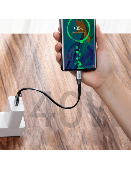 Paprastas plokščias kabelis USB laidas USB-C 5A 40W Quick Charge 3.0 QC 3.0 23cm pilka