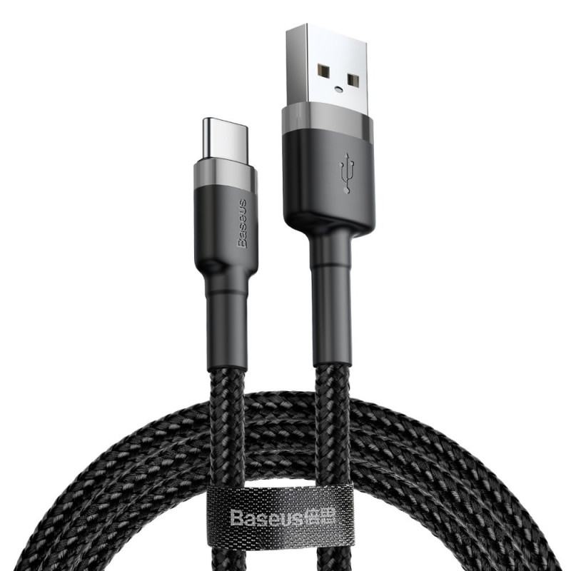 Patvarus nailoninis USB laidas USB-C 2A 3M juodai pilkas