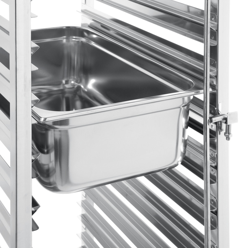 Plieninis vežimėlis padėklų, metalo lakštų, konteinerių transportavimui 15 x GN1/1 - Hendi 810613