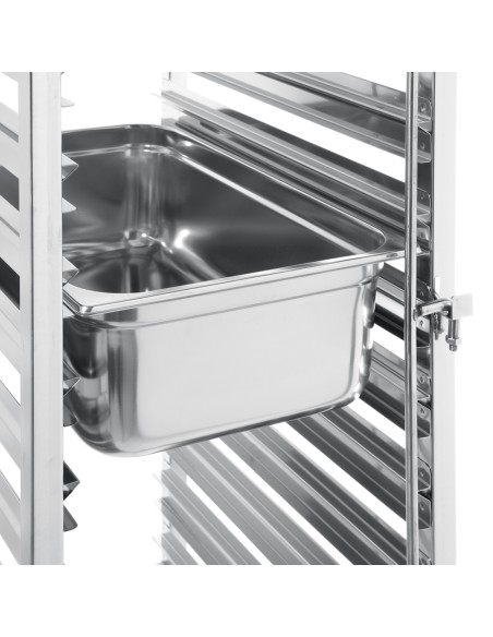 Plieninis vežimėlis padėklų, metalo lakštų, konteinerių transportavimui 15 x GN1/1 - Hendi 810613