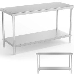 
Stalas, centrinis plieninis stalviršis su lentyna, 150 x 60 cm, iki 230 kg
