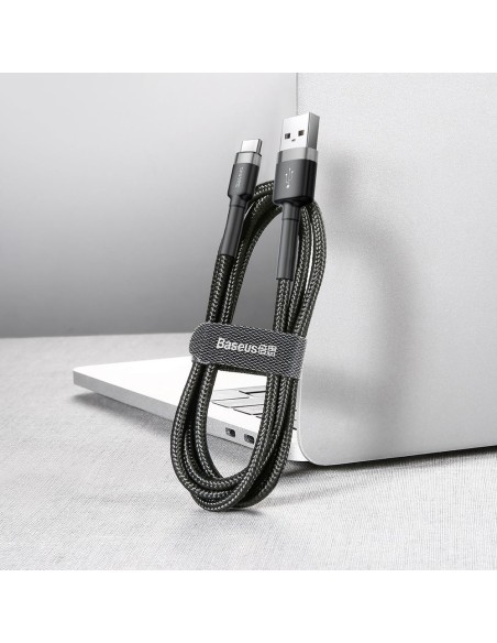 Patvarus nailoninis USB laidas USB-C 2A 3M juodai pilkas
