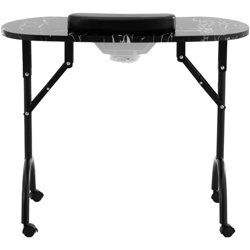 Stalinis kosmetinis manikiūro stalas su dulkių sugėrikliu, sulankstomas ant ratukų, 90 x 43 x 73 cm, juodas