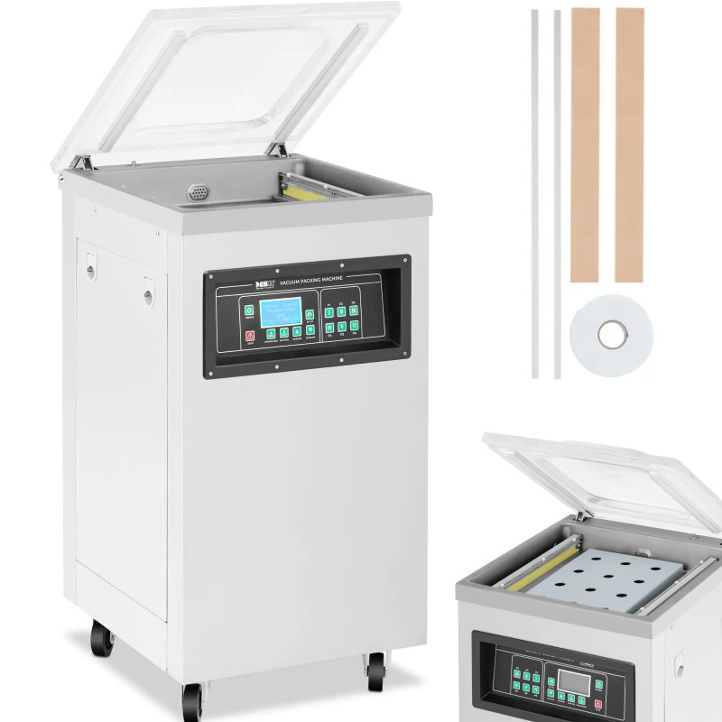 
Kamerinė vakuuminio pakavimo mašina maistui, elektronikai, laisvai stovinti, LCD, 40 cm, 900 W
