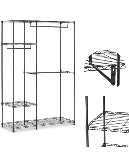 Vielinė kabykla drabužiams rūbinei 4 lentynos 3 pakabos 120 x 45 x 179,5 cm iki 270 kg Vielinė kabykla drabužiams rūbinei 4 lentynos 3 pakabos 120 x 45 x 179,5 cm iki 270 kg