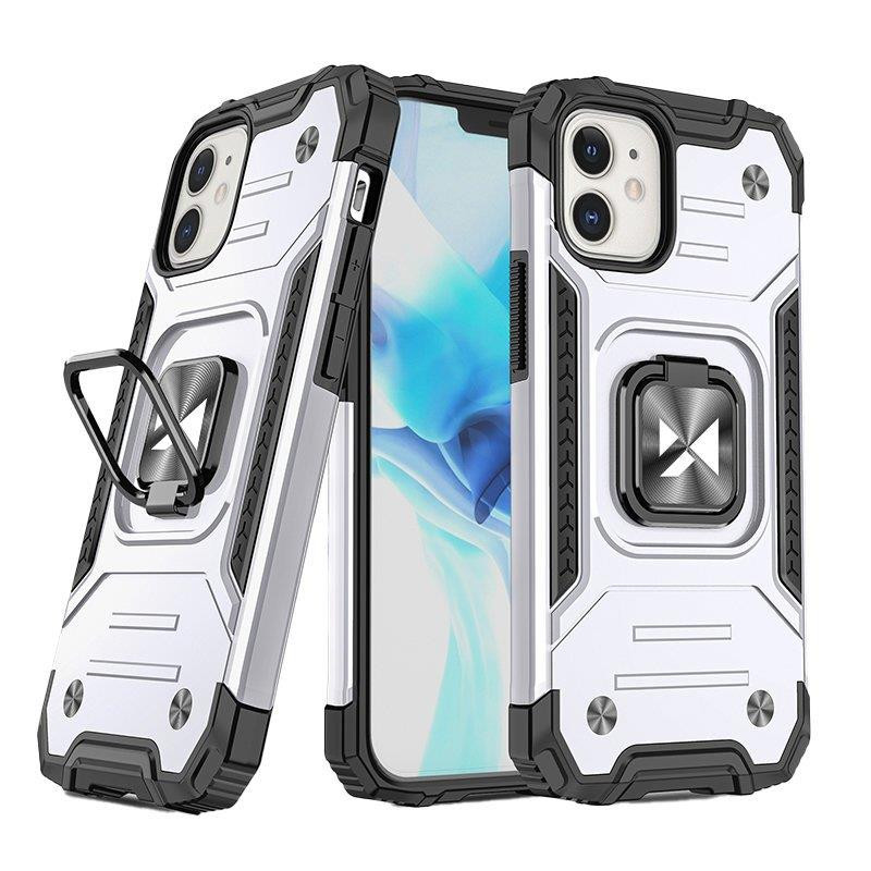 
Šarvuotas dėklas iPhone 14, magnetinis laikiklis Ring Armor, sidabrinis
