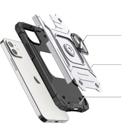 
Šarvuotas dėklas iPhone 14, magnetinis laikiklis Ring Armor, sidabrinis
