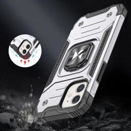 
Šarvuotas dėklas iPhone 14, magnetinis laikiklis Ring Armor, sidabrinis
