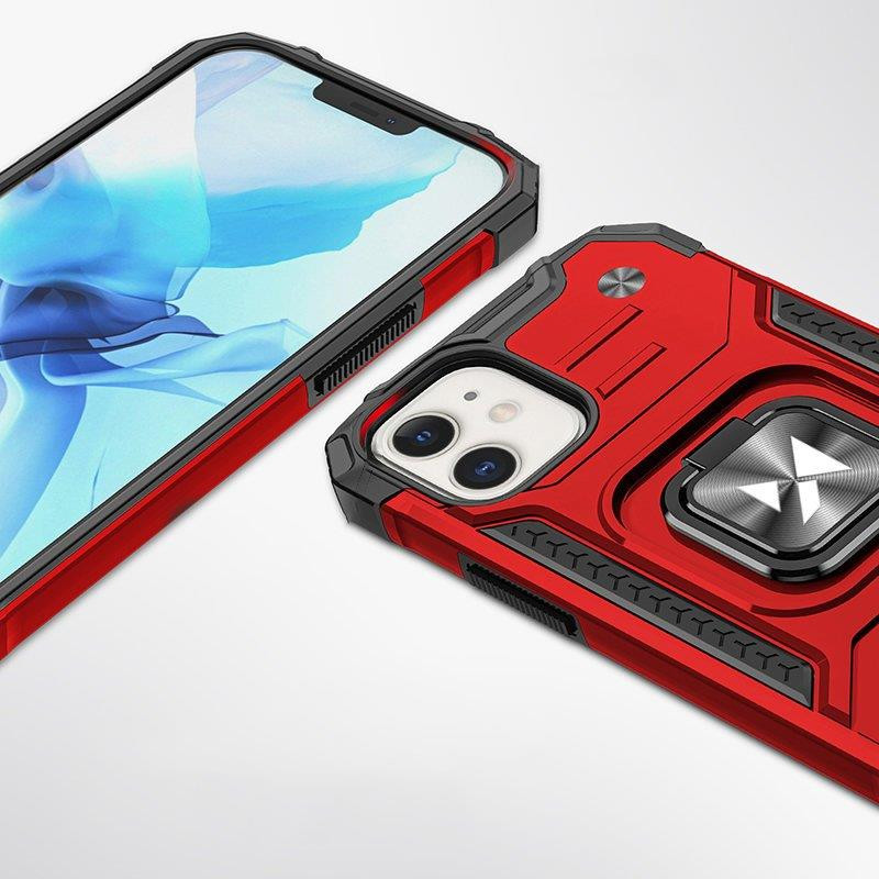 Šarvuotas dėklas iPhone 14, magnetinis laikiklis Ring Armor, raudonas