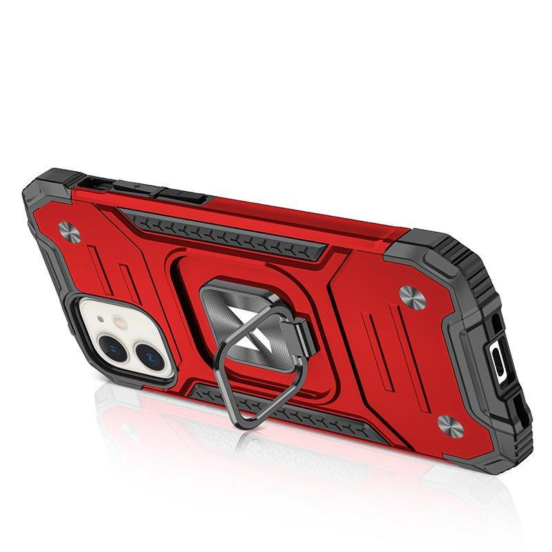 Šarvuotas dėklas iPhone 14, magnetinis laikiklis Ring Armor, raudonas