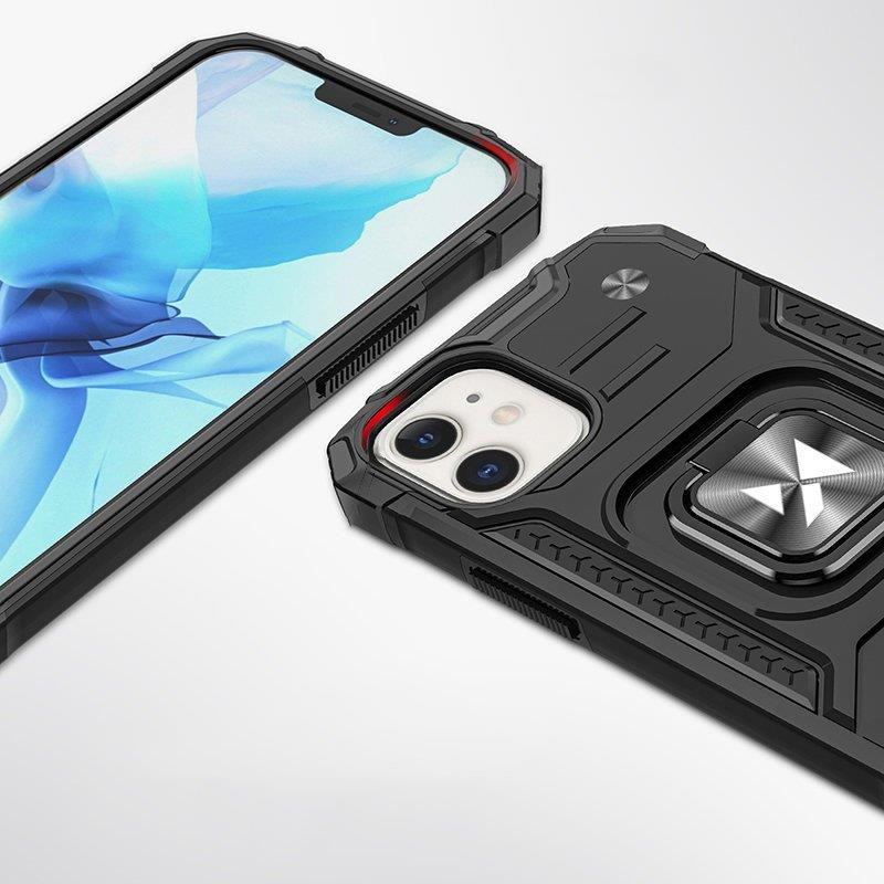 Šarvuotas dėklas iPhone 14, Ring Armor magnetinis laikiklis, juodas