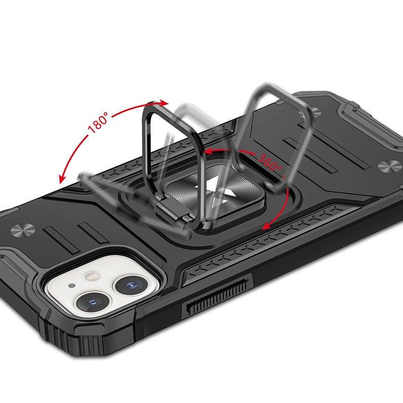 Šarvuotas dėklas iPhone 14, Ring Armor magnetinis laikiklis, juodas