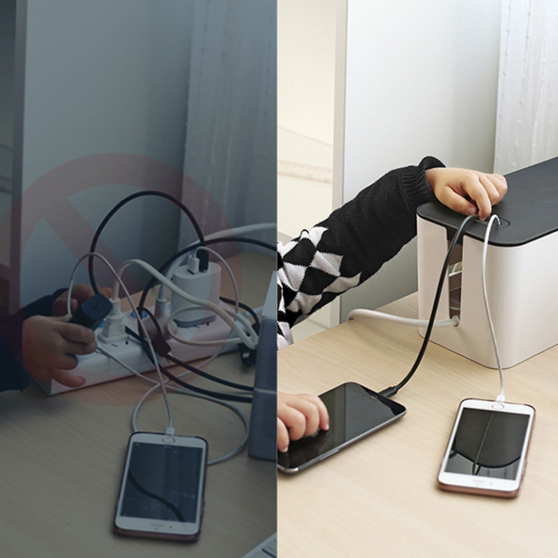 Kabelių tvarkyklės dėžutės konteineris L bėgiams juodai baltas