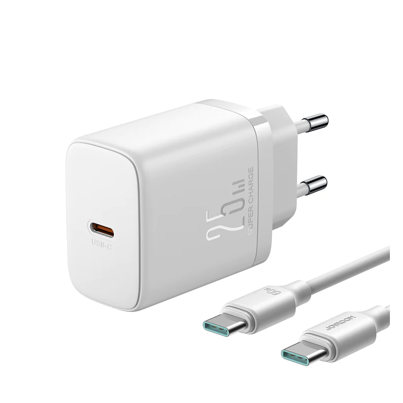 25W greitas sieninis įkroviklis + 1m USB-C PD laidas - baltas
