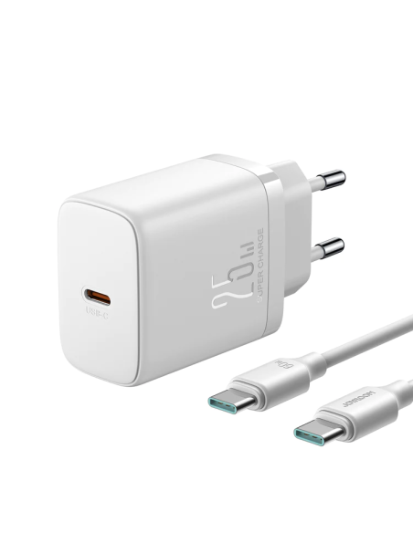 25W greitas sieninis įkroviklis + 1m USB-C PD laidas - baltas