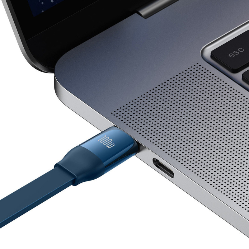 Ištraukiamas laidas 3in1 USB-C microUSB + iPhone Lightning + USB-C 3.5A 1.1m mėlynas