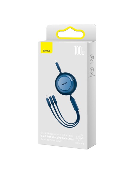 Ištraukiamas laidas 3in1 USB-C microUSB + iPhone Lightning + USB-C 3.5A 1.1m mėlynas Ištraukiamas laidas 3in1 USB-C microUSB + iPhone Lightning + USB-C 3.5A 1.1m mėlynas